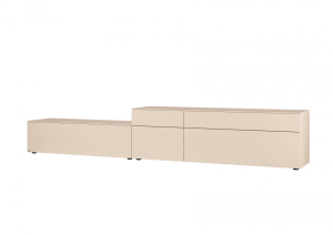 Merano Lowboard | Lack sahara 3533 3503 spiegelbildlich links Rechts 9402 - TV-Vorbereitung inkl. Kabeldurchlass 9165 - 2 x Geräteauszugsböden, á 60 cm, T 41 cm, hinter Klappe Lowboard