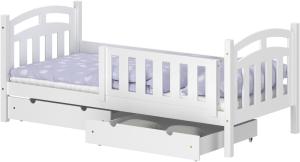 WNM Group Kinderbett mit Rausfallschutz Suzie - Jugenbett aus Massivholz - Bett mit 2 Schubladen für Mädchen und Jungen - Funktionsbett 190x90 cm - Weiß