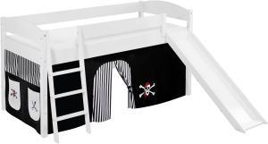 Lilokids 'Ida 4105' Spielbett 90 x 200 cm, Pirat Schwarz Weiß, Kiefer massiv, mit Rutsche und Vorhang