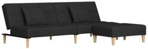 Schlafsofa 2-Sitzer mit 2 Kissen & Hocker Dunkelgrau Stoff