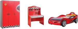 Cilek Pitstop Kinderzimmer 3-teilig mit Autobett Single in Rot Komplettzimmer inkl. Matratze