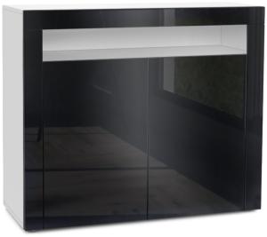Vladon Kommode Valencia, Sideboard mit 2 Türen und 1 offenem Fach, Weiß matt/Schwarz Hochglanz/Schwarz Hochglanz (108 x 92 x 40 cm)