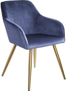 8er Set Stuhl Marilyn Samtoptik, goldene Stuhlbeine - blau/gold