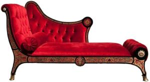 Casa Padrino Luxus Barock Boulle Chaiselongue Rot / Schwarz / Gold 180 x 75 x H. 106 cm - Handgefertigte Massivholz Recamiere mit edlem Samtstoff - Barock Möbel - Luxus Qualität