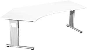 Schreibtisch 135° 'C Fuß Flex' links, 216,6x113cm, Weiß / Silber