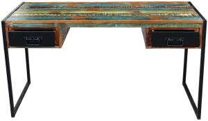 'Bali' Schreibtisch, Recyceltes Altholz/Schwarzen Altmetall, 145 x 76 x 70 cm