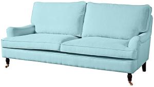 Passion Sofa 3-Sitzer Flachgewebe Leinenoptik Aqua Buche Nussbaumfarben