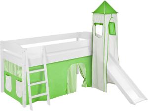 Lilokids 'Ida 4105' Spielbett 90 x 200 cm, Grün Beige, Kiefer massiv, mit Turm, Rutsche und Vorhang