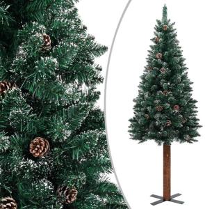 vidaXL Schlanker Weihnachtsbaum mit Echtholz und Schnee Grün 210 cm