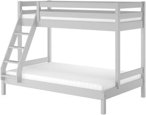 Modernes 3er-Bett 90x200 und 140x200 Erwachsenen-Stockbett Kiefer Massivholz hellgrau V-60. 18G-09-14Rollrost und Matratze inkl.