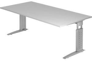 Schreibtisch US2E C-Fuß 200x100cm Grau Gestellfarbe: Silber