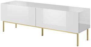TV-Lowboard Slide 150 mit Untergestell (Farbe: Weiß / Weiß Hochglanz + Gold)