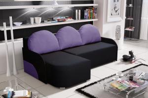 Ecksofa Sofa CANDY mit Schlaffunktion Ottomane Links Schwarz / Violett