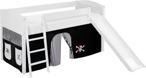Lilokids 'Ida 4106' Spielbett 90 x 200 cm, Pirat Schwarz Weiß, Kiefer massiv, mit Rutsche und Vorhang
