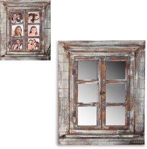 Wandspiegel Spiegel Bilderrahmen Fensterladen Fotorahmen Holz 64cm Ablage Deko