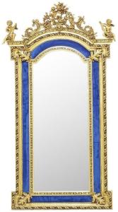 Casa Padrino Barock Standspiegel mit dekorativen Engelsfiguren Royalblau / Gold - Handgefertigter Massivholz Spiegel im Barockstil - Barock Möbel - Edel & Prunkvoll
