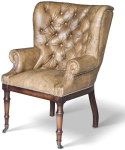 Casa Padrino Chesterfield Echtleder Sessel Vintage Leder mit Rollen - Luxus Wohnzimmer Ohrensessel Möbel Büffelleder Sessel