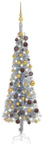 vidaXL Weihnachtsbaum Schlank mit LEDs & Kugeln Silbern 120 cm