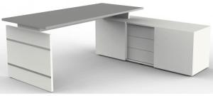 Form 4 Komplettarbeitsplatz, Eckkombination aus Schreibtisch und Sideboard, Weiß / Wenge