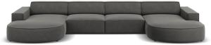 Micadoni 6-Sitzer Samtstoff Panorama Sofa Jodie | Bezug Light Grey | Beinfarbe Black Plastic
