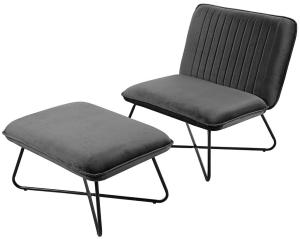 Lounge Sessel Set Stuhl mit Hocker mit Samtstoff in anthrazit