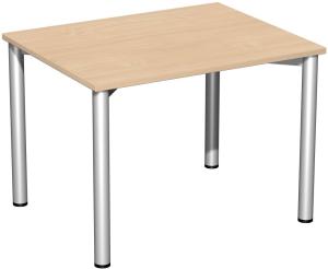 Schreibtisch '4 Fuß Flex', feste Höhe 100x80cm, Buche / Silber