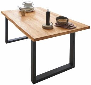 Massivholztisch aus Wildeiche mit Baumkante 200 x 100 cm schwarz »AYOLA« 526489