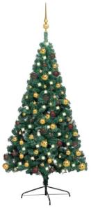 vidaXL Künstlicher Halber Weihnachtsbaum mit LEDs & Kugeln Grün 240cm