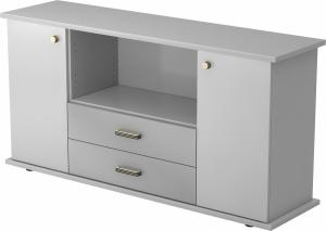 bümö® Sideboard mit Türen, Schubladen und Streifengriffen in grau