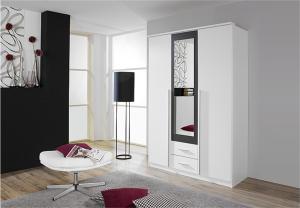 Kleiderschrank KREFELD Weiß und Grau mit Spiegel 136 cm