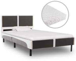 vidaXL Bett mit Matratze Grau und Weiß Kunstleder 90 x 200 cm