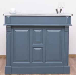 Casa Padrino Landhausstil Theke Blau / Silber 120 x 65 x H. 107 cm - Massivholz Thekentisch mit verzinkter Tischplatte - Barmöbel im Landhausstil