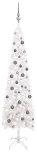 vidaXL Schlanker Weihnachtsbaum mit LEDs & Kugeln Weiß 210 cm, Mit Beleuchtung [3078104]