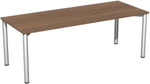 Schreibtisch '4 Fuß Flex', feste Höhe 200x80cm, Nussbaum / Silber