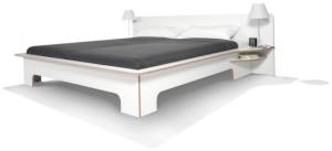 PLANE Doppelbett - Weiß mit Birkenkante, 200 x 220 cm