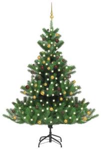 vidaXL Künstlicher Weihnachtsbaum Nordmann LED & Kugeln Grün 210 cm, Mit Beleuchtung [3077561]