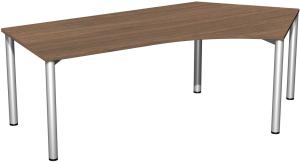 Schreibtisch 135° '4 Fuß Flex' rechts, 216x113cm, Nussbaum / Silber