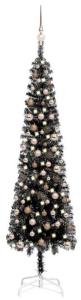 vidaXL Schlanker Weihnachtsbaum mit LEDs & Kugeln Schwarz 210 cm, Mit Beleuchtung [3078073]