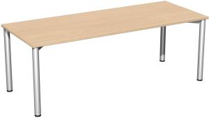 Schreibtisch '4 Fuß Flex', feste Höhe 200x80cm, Buche / Silber