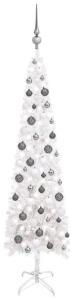 vidaXL Schlanker Weihnachtsbaum mit LEDs & Kugeln Weiß 150 cm, Mit Beleuchtung [3078102]