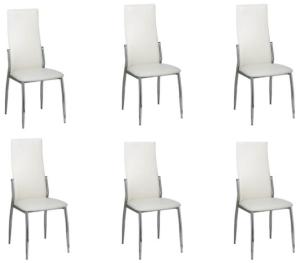 Sets Esszimmerstühle Chrom Stuhlbeine, Kunstleder, 6 Stühle Weiß