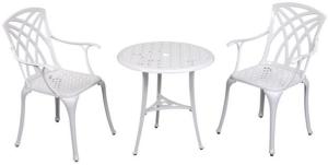 Inko Bistro-Set Chester Alu-Guss Tisch Ø 66 cm Stühle mit Armlehnen 2 versch Farben weiß