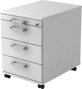 bümö® Rollcontainer Office abschließbar mit Universalschubladen & Chromgriffen in weiß