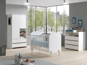 Babyzimmer Set Kiddy best. aus: Babybett 60 x 120 cm, Kommode, Wickelaufsatz und Kleiderschrank 2-trg., Ausf. MDF weiß lackiert