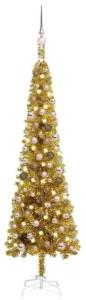 vidaXL Schlanker Weihnachtsbaum mit LEDs & Kugeln Golden 150 cm, Mit Beleuchtung [3078086]