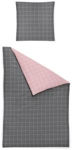 Irisette Biber Bettwäsche 135x200 2tlg grau rosa | Bettwäsche-Set aus 100% Baumwolle | 2 teilige Wende-Bettwäsche 135x200 cm & Kissen 80x80 cm | Quadrat Geometrisches Muster (4 teilig 135 cm x 200 cm)