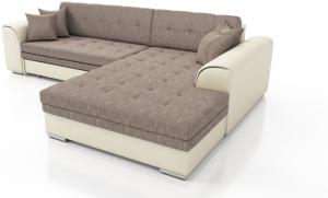 Couchgarnitur SARRA Beige- Braun mit Schlaffunktion Ottomane Rechts