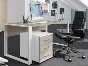 Schreibtischset 150 cm + Rollcontainer direct Dekor Sonoma Eiche mit Kufenfuß