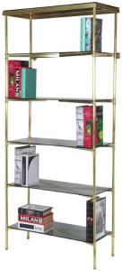 Casa Padrino Luxus Metall Regalschrank mit Glasregalen Gold / Grau 118 x 42 x H. 216 cm - Bücherschrank - Wohnzimmer Schrank - Büro Schrank - Wohnzimmer Möbel - Büro Möbel - Luxus Möbel