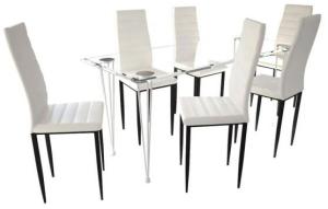 vidaXL Essgruppe Weiß Slim Line 6 Stühle und 1 Glastisch